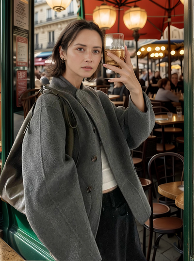 Tina | Lässiger einreihiger Wollmantel mit Stehkragen