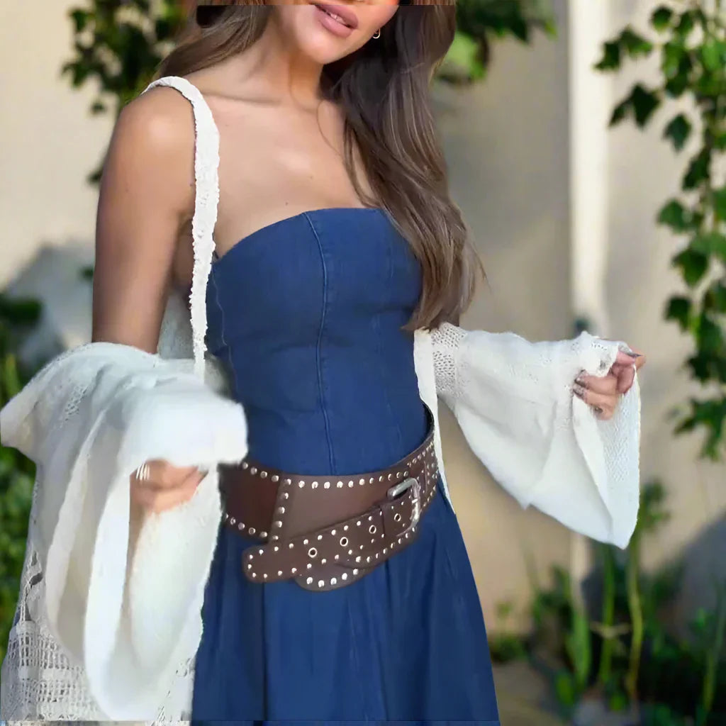 Trägerloses Elegantes Damen Jeanskleid Midi Slim Fit Vintage