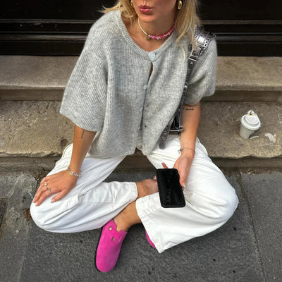 Kurzärmliger Rundhals-Cardigan für Damen | Ideal für alle Jahreszeiten