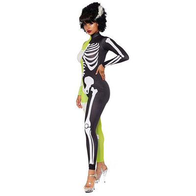 Damen Halloween-Jumpsuit mit Skelett- und Mumienmotiv | Einteiler mit Langarm
