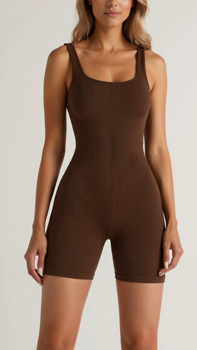 Gerippter Bodysuit mit eckigem Ausschnitt und Slip