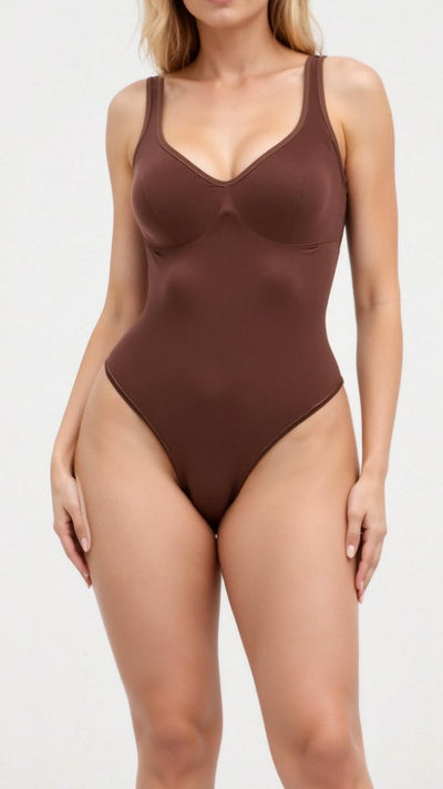 Nahtloser Tanga-Bodysuit mit U-Ausschnitt