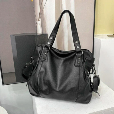 Leder Damen Schultertasche – Große Elegante Handtasche mit Reißverschluss