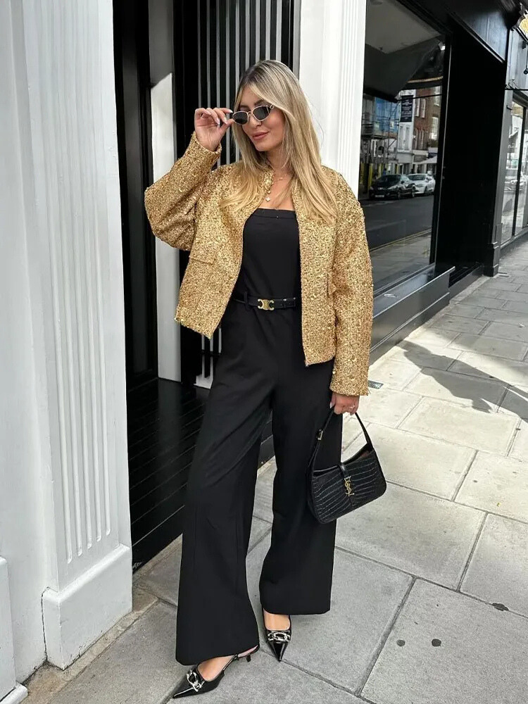 Ananya - Pailletten-Bomberjacke in Gold