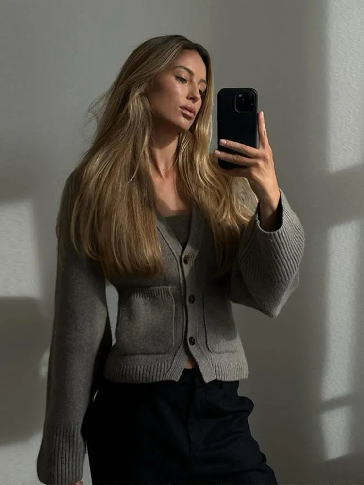 V-Ausschnitt Strickjacke mit Eleganter Struktur