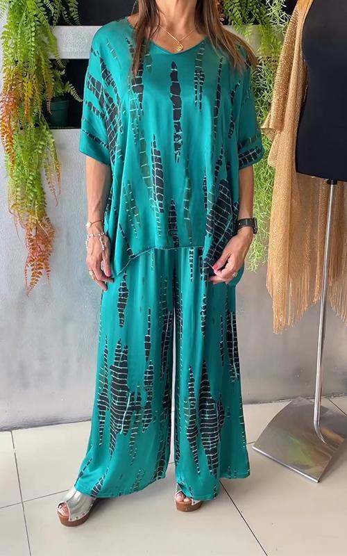 Elegantes Damen Satinanzug Set Rundhals