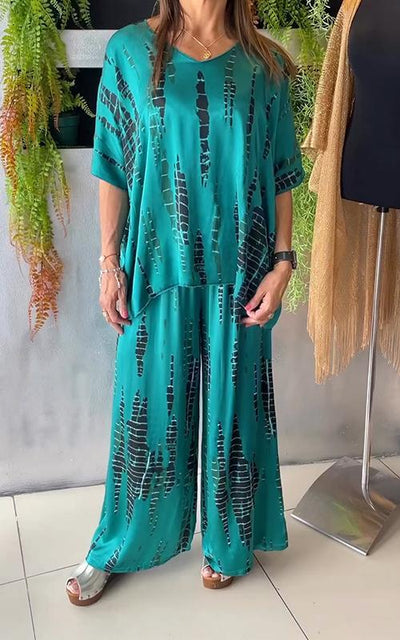 Elegantes Damen Satinanzug Set Rundhals