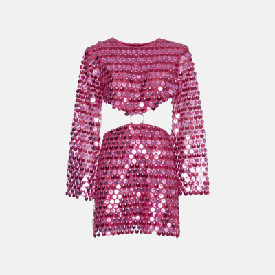 Beatrice | Ausgestellter Ärmel Glitzerndes Pailletten-Minikleid mit Cut-Out-Detail