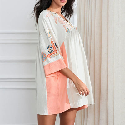 Lässiges Oversize Boho Damen Minikleid mit 3/4 Ärmeln