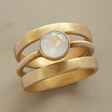 Eleganter Damen Mondstein Ring Vintage Gold