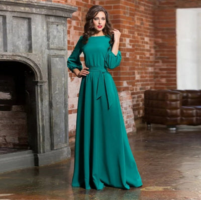 Stilvolles Langarm-Hochzeitsgastkleid für Damen | Maxi