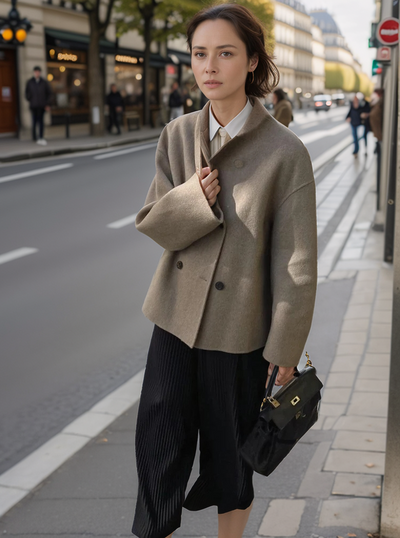 Lea | Lässige zweireihige Retro Stehkragen Jacke