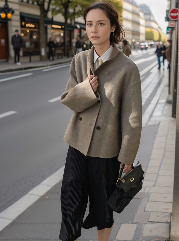 Siena | Modische Retro Stehkragenjacke im Doppelreiher