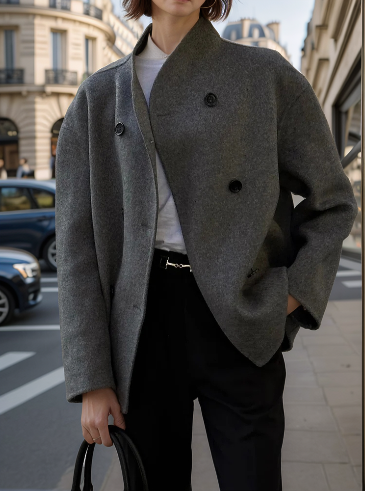 Lea | Lässige zweireihige Retro Stehkragen Jacke