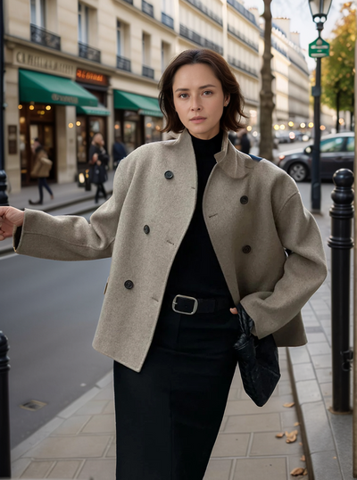 Lea | Lässige zweireihige Retro Stehkragen Jacke