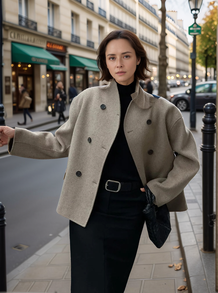 Siena | Modische Retro Stehkragenjacke im Doppelreiher