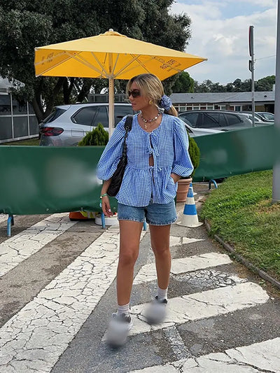 Damen Sommer-Top mit Puffärmeln – Gestreift, Leicht & Trendy