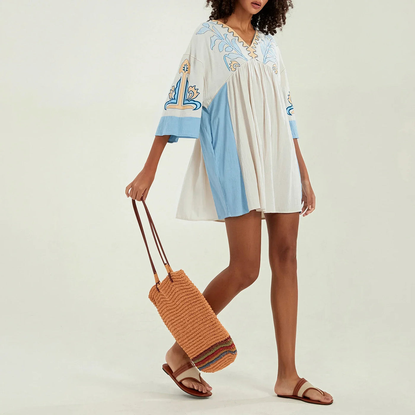 Lässiges Oversize Boho Damen Minikleid mit 3/4 Ärmeln