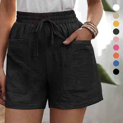Damen Leinen-Shorts mit hoher Taille und Kordelzug – luftig für den Sommer