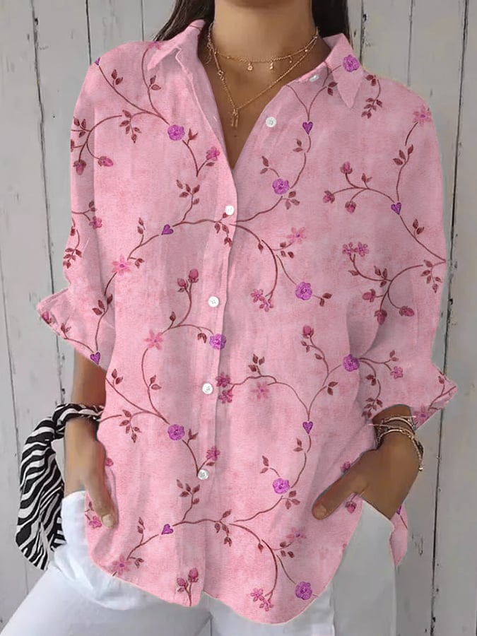 Liva | Blauer Gartenstickerei-Hemd