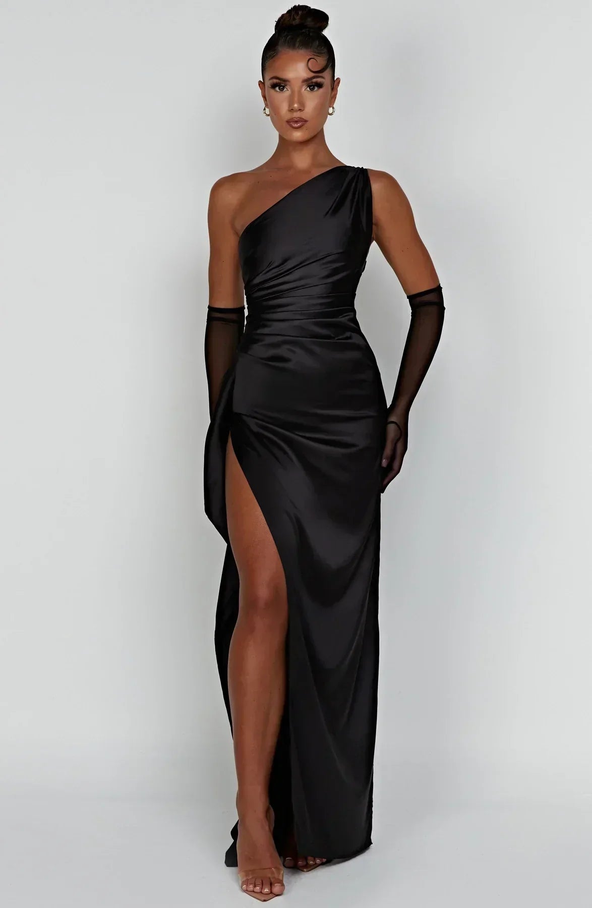 Aimee | Elegantes One Shoulder Satin Split Kleid