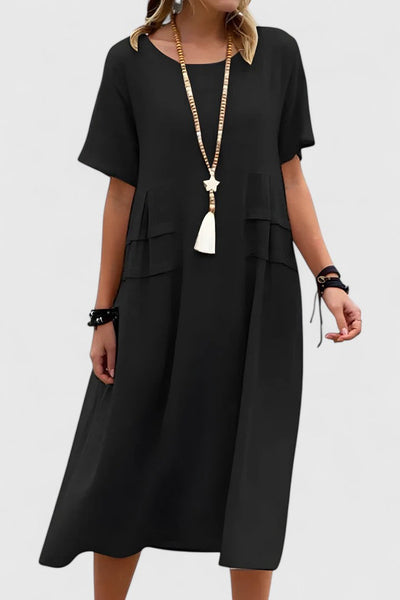 Chloe | Lockeres Midi-Kleid mit kurzen Ärmeln und praktischen Taschen