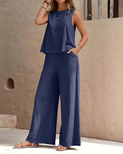 Damen Ärmelloses Freizeit Zweiteiler Set | Weite Hose