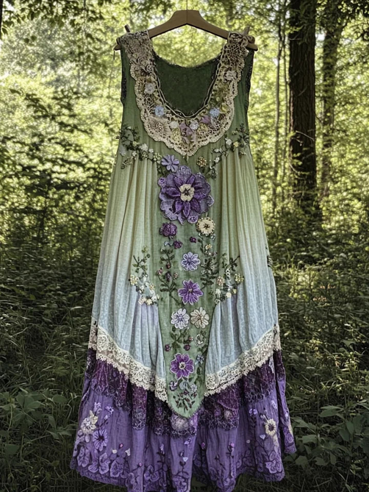 Evabella – Flickwerk-Kunst-Leinen-Tank Kleid