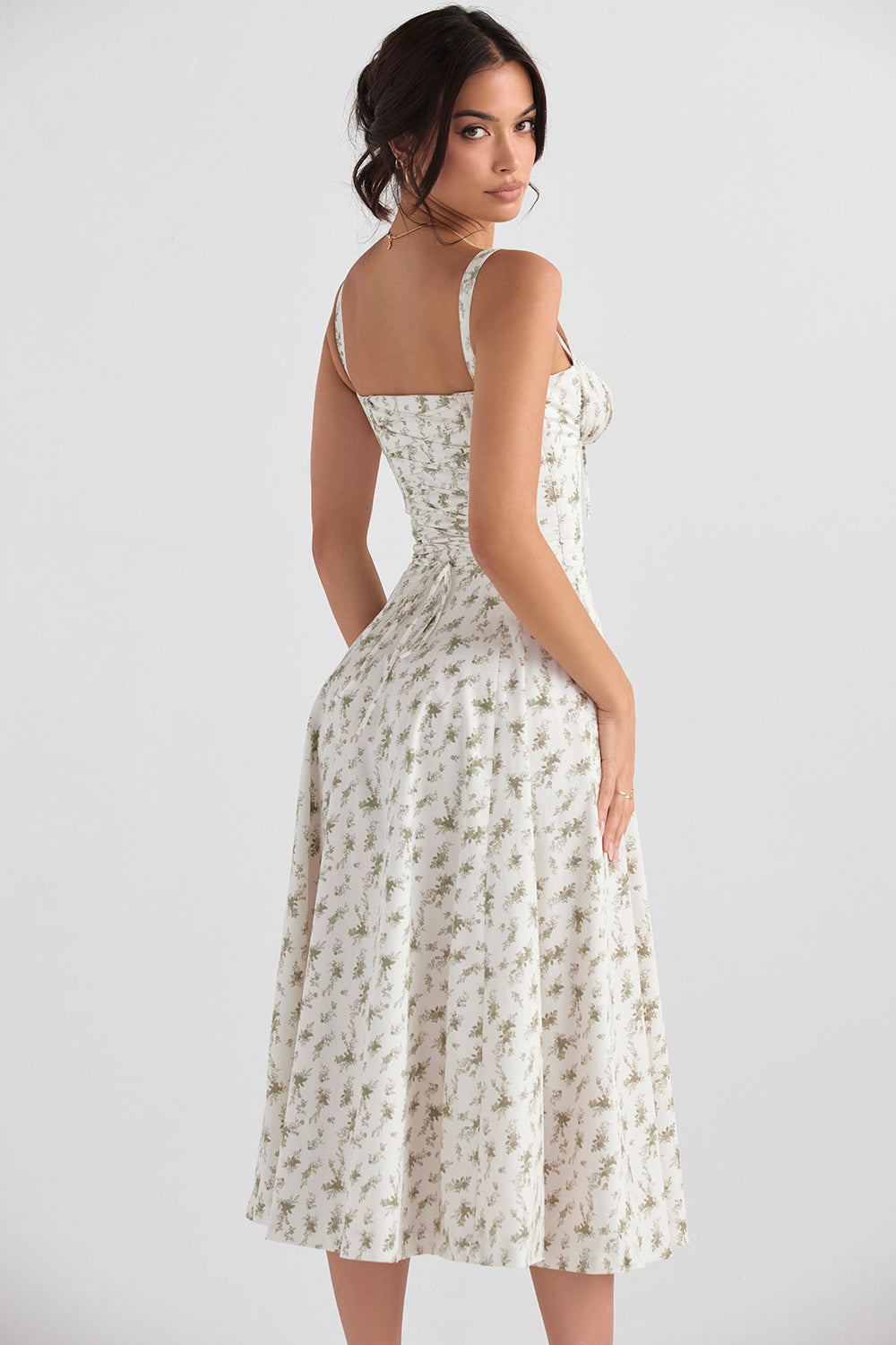 Hannah | Pastellgrün Taillenformendes Midikleid