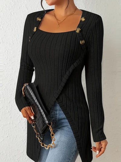 Dorle - Top Mit Knopfverschluss Und Rippenstruktur