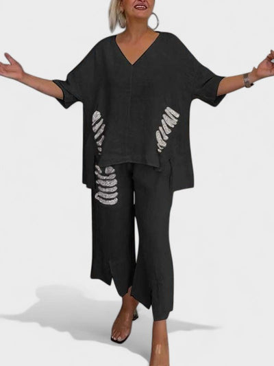 Raisa - V-Ausschnitt Zweiteiliges Set Für Sommer