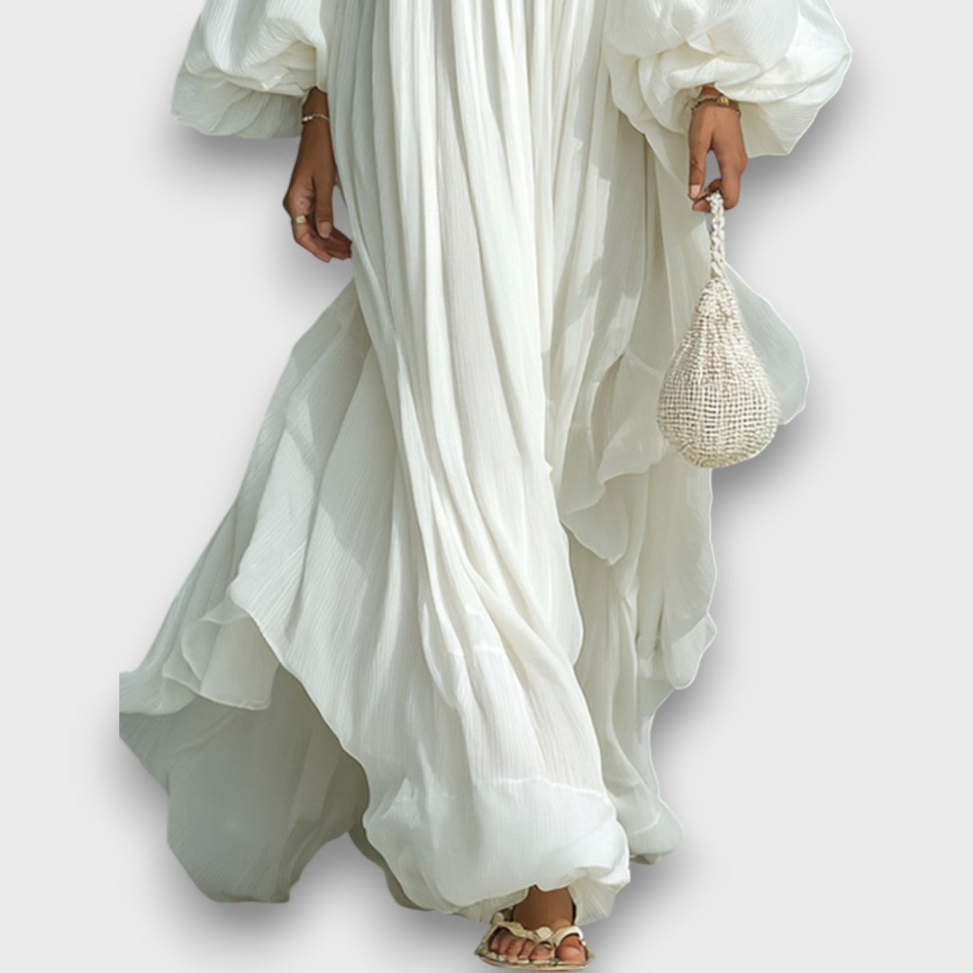 Elviera – Fließendes Maxikleid mit Falten und Ballonärmeln
