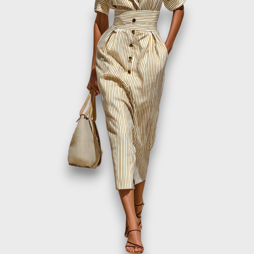 Marivelle – Gestreiftes Midi-Kleid mit Kragen