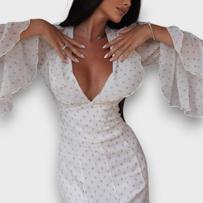 Avenea – Elegantes Maxikleid mit Volants und V-Ausschnitt