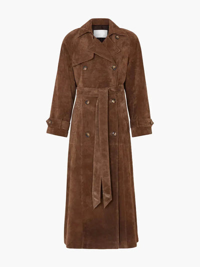 Damen brauner Trenchcoat mit Gürtel und Revers