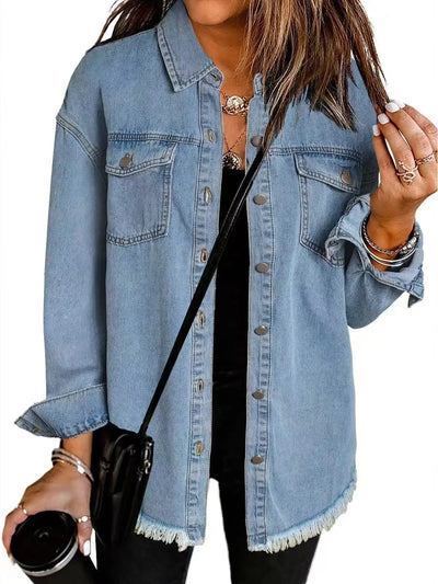 Damen Denimjacke mit Fransen und Knopfleiste