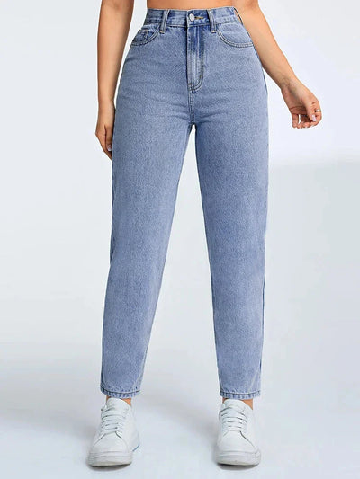 Damen High-Waist Mom Jeans in Hellblau