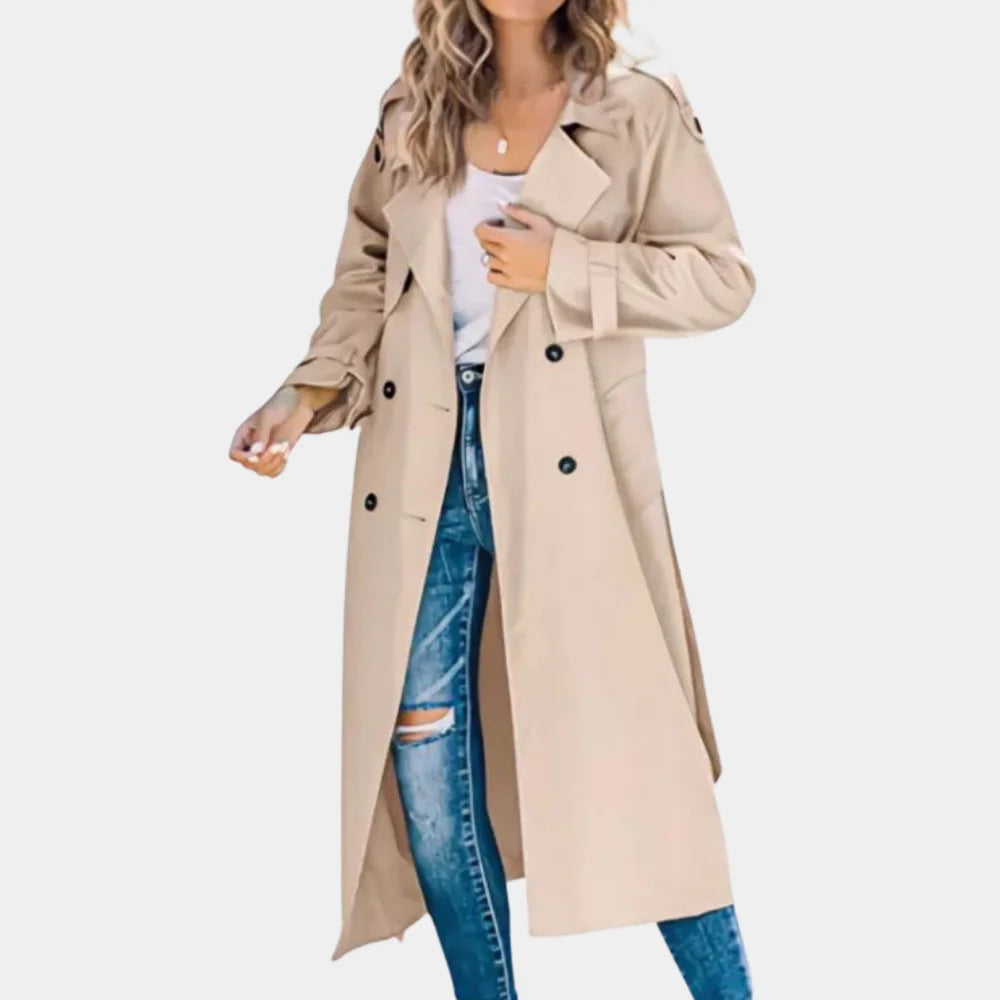 Damen Langer Trenchcoat mit Knopfdetails