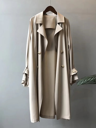 Damen Langer Trenchcoat mit Gürtel und Knopfleiste