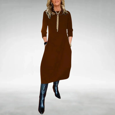 Damen Midikleid mit Dreiviertelärmeln und Taschen