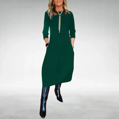 Damen Midikleid mit Dreiviertelärmeln und Taschen