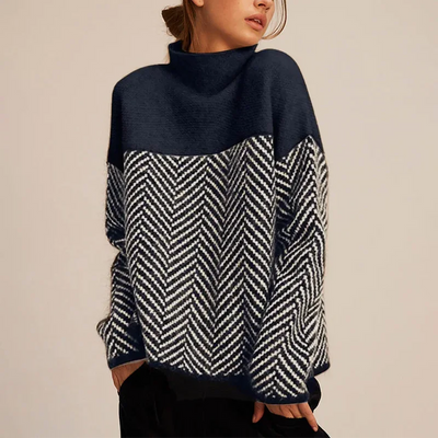 Damen Rollkragenpullover mit Strickmuster und langen Ärmeln