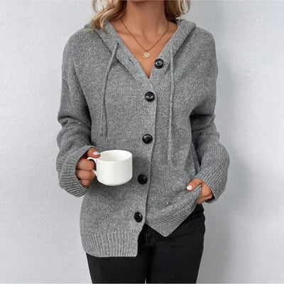 Damen Strickjacke mit Knöpfen und Kapuze
