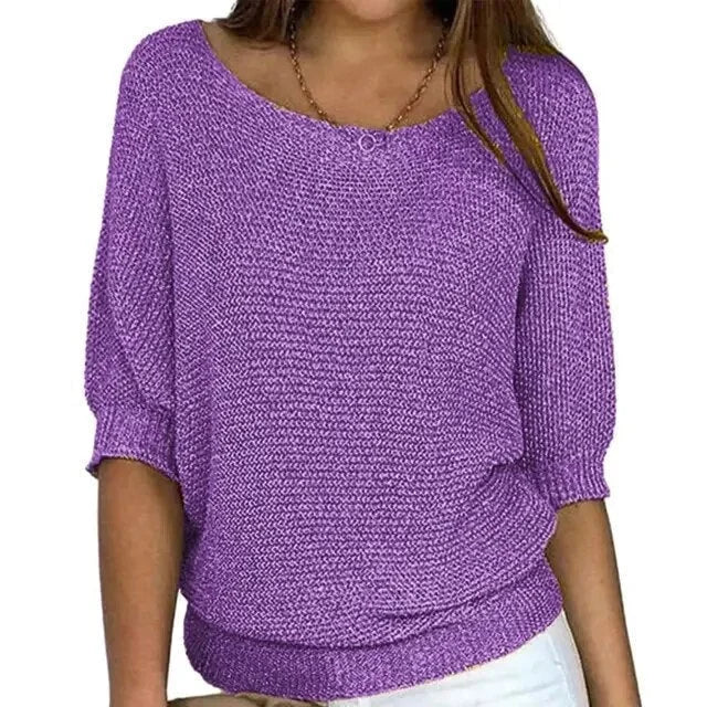 Damen Strickpullover mit halblangen Ärmeln