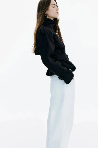 Damen Trenchcoat mit hohem Kragen und Taillengürtel