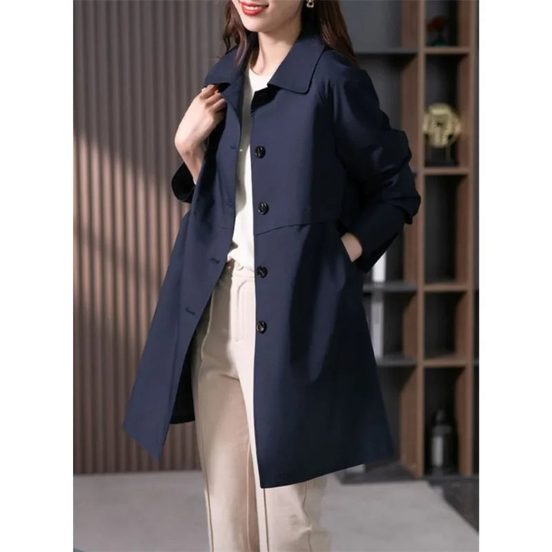 Damen Trenchcoat Wasserdicht mit Knopfleiste und Kragen