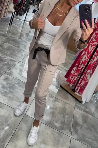 Damen Zweiteiler Anzug mit Joggerhose und Blazer für Alltag