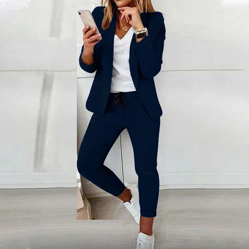 Damen Zweiteiler Anzug mit Joggerhose und Blazer für Alltag