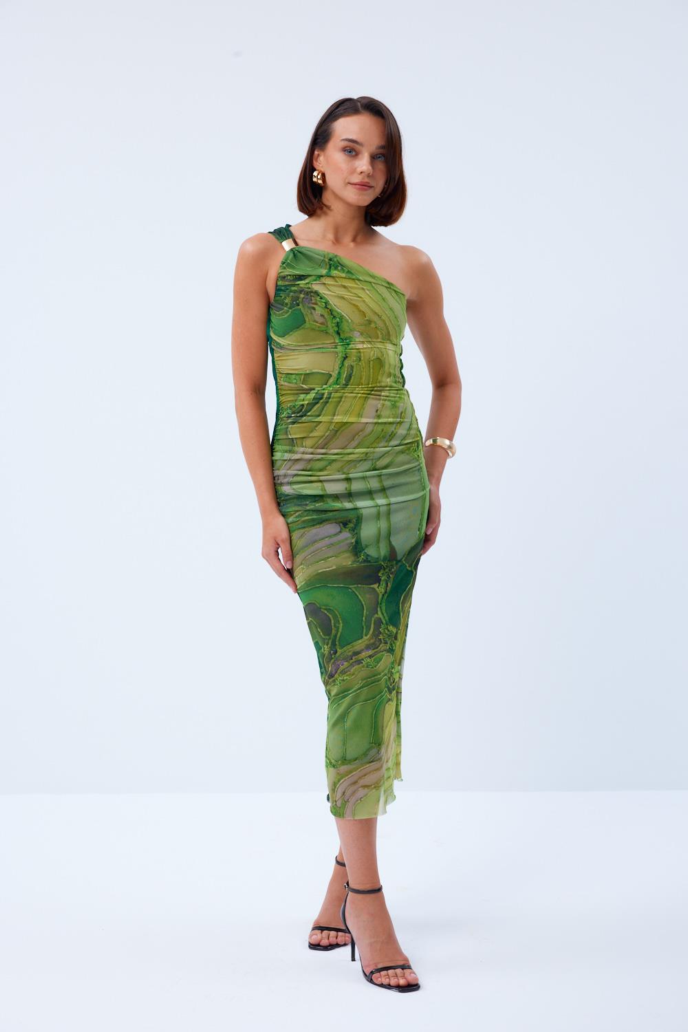 Katharina | Midikleid mit Drapierung und Tülldetails