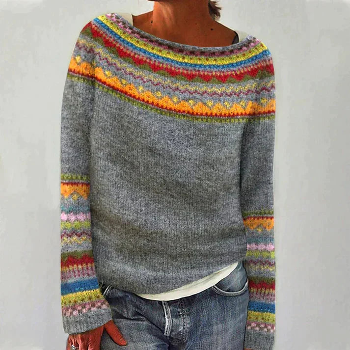 Vintage Strickpullover Damen Gemustert | Warm & Bequem